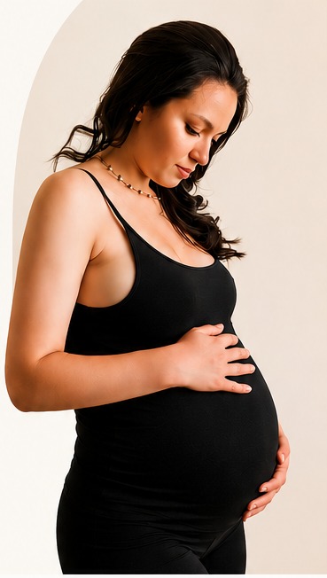 Expectant mother resting a hand on her bump